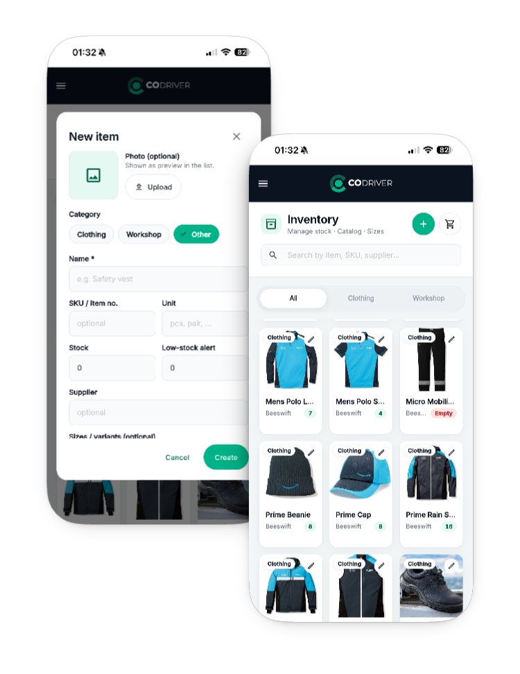 CoDriver Inventory Tool – Bestand und neuer Artikel